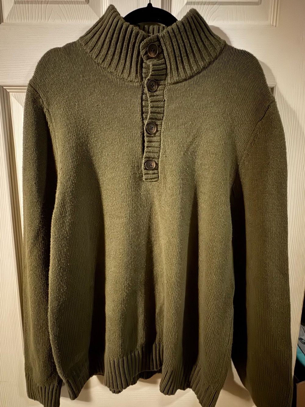 Men's Olive Button Mock Neck Turtleneck Sweater